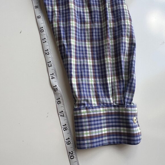 Peter Millar Blue & Green Plaid Button-Up 100% Cotton Shirt Mens Size XL - Picture 8 of 10
